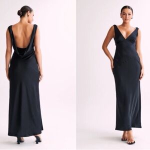 Black satin gown with cowl back
